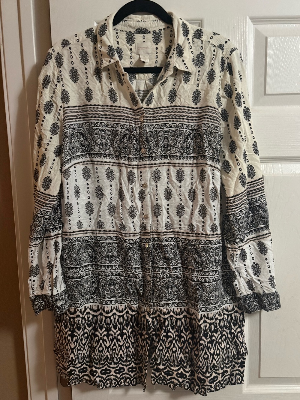 Chico's boho bohemian button down long sleeve blouse top cottagecore beach L